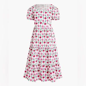 Tiered Poplin Puff-Sleeve Midi Dress
